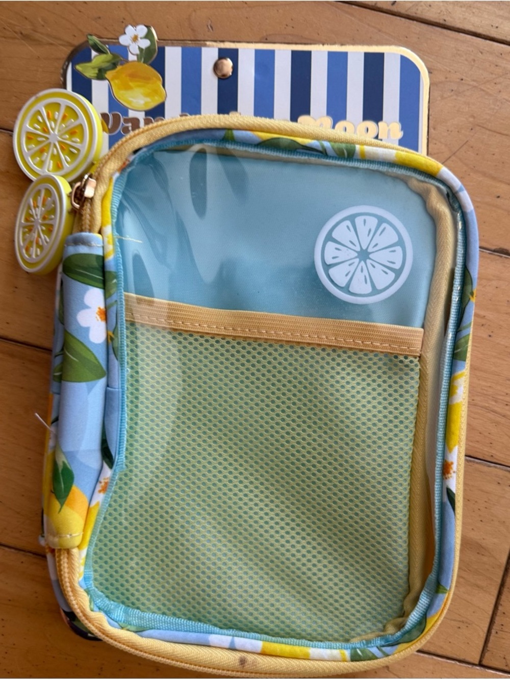 Wandering Moon Tech Organizer Lemon Print Clear Pouch with Pocket